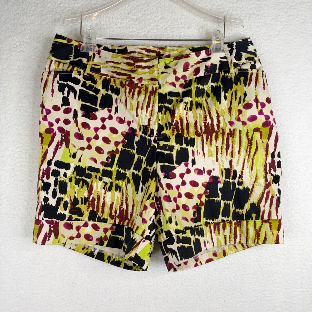 Lane Bryant Womens 14 Abstract Print Cotton Blend Cuffed Shorts Lime Green Pink